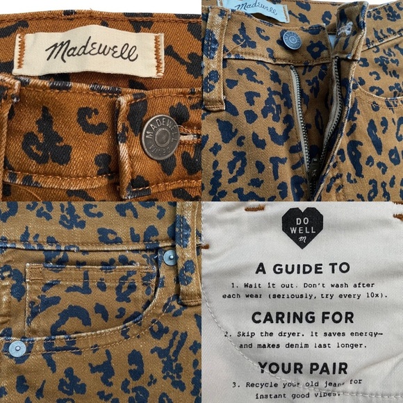 Madewell Stovepipe Leopard Print Jeans High Rise Straight Leg 24 Brown Black - Picture 14 of 16